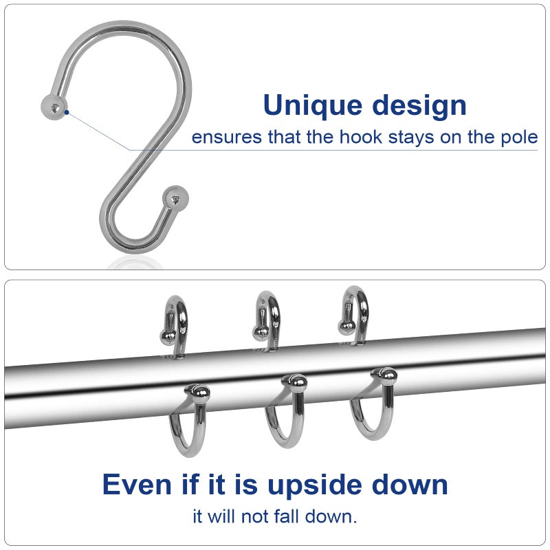 Gidse Metal Shower Curtain Hooks  Set of 12  Rust Proof Shower Curtain Hooks Rings  Durable S Shaped Hooks Hangers for Shower Curtains  Kitchen Utensils  Clothes  Towels (Chrome) - Image 3